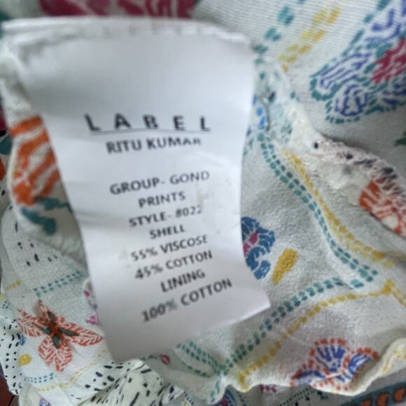 Label Ritu Kumar Dress XS Cream Pink Gond 70s Retro Boho Handkerchief Festival - Picture 4 of 9